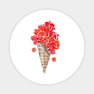 Red Roses Ice Cream Cone Waffle Magnet